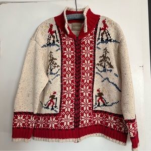 Cotton knitted winter scene zip up sweater